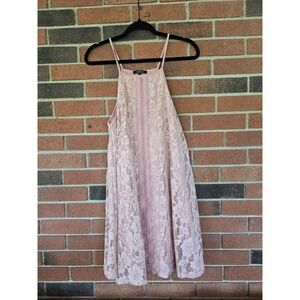 Ambiance Women's Dusty Pink Shift Lace Overlay Halter-Style Midi Dress Size M